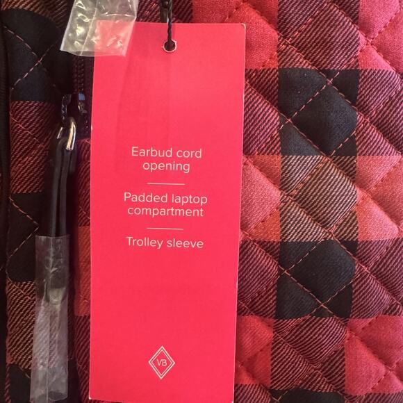 NEW Vera Bradley Iconic Campus Backpack Garnet Buffalo Check Christmas Red Plaid - Picture 13 of 16
